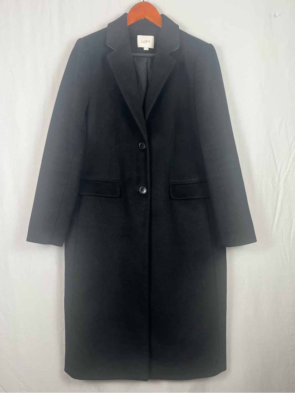 Loft Long Black Overcoat Womens Medium Wool Blend Classic Timeless Preppy